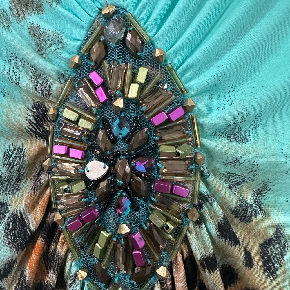 VENUS Bead Embellished Vibrant Color & Animal Print Asymmetrical Tank Blouse y2K - Picture 3 of 5